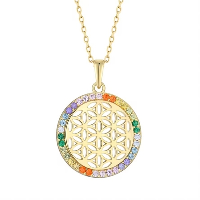 YASVITTI 925 Sterling Silver Flower of Life Rainbow CZ Pendant Ожерелье Йога и Медитация Ожерелье Ювелирные изделия Wholesale