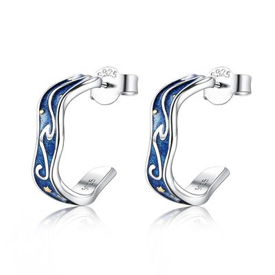серьга звезды луны серег ювелирных изделий 0.07oz 1.4x1.2cm стерлинговая серебряная голубая ультрамодная