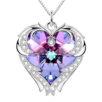 Безграничности ожерелья 925 сердца Austrian crystal Кристл ожерелье сердца серебряной привесной двойное