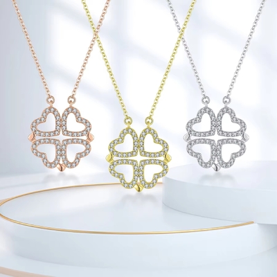 YASVITTI Custom Романтические магнитные клеверные ожерелья OEM Charm 925 Sterling Silver Deinty Heart Четырехлистный клеверный ожерелье