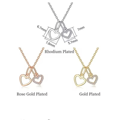 YASVITTI Wholesale 925 Sterling Silver Two Hearts Necklace Charm Custom Gold Plated Heart Necklace Jewelry Ожерелье из серебра с двумя сердцами