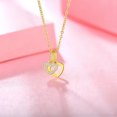 YASVITTI Wholesale 925 Sterling Silver Two Hearts Necklace Charm Custom Gold Plated Heart Necklace Jewelry Ожерелье из серебра с двумя сердцами