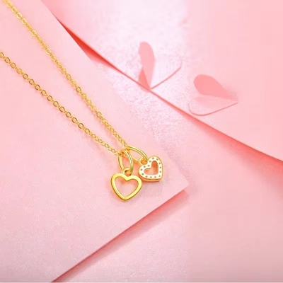 YASVITTI Wholesale 925 Sterling Silver Two Hearts Necklace Charm Custom Gold Plated Heart Necklace Jewelry Ожерелье из серебра с двумя сердцами