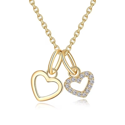 YASVITTI Wholesale 925 Sterling Silver Two Hearts Necklace Charm Custom Gold Plated Heart Necklace Jewelry Ожерелье из серебра с двумя сердцами