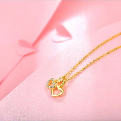 YASVITTI Wholesale 925 Sterling Silver Two Hearts Necklace Charm Custom Gold Plated Heart Necklace Jewelry Ожерелье из серебра с двумя сердцами