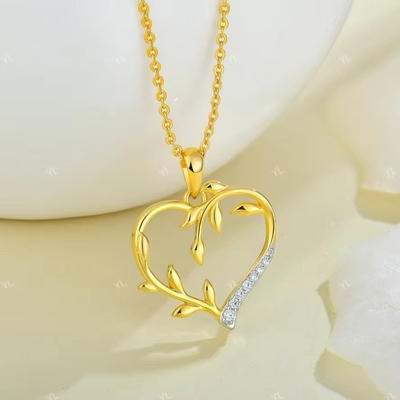 YASVITTI Custom 18K Gold Plating Heart Leaf Pendant Ожерелье 925 Серебряные драгоценности