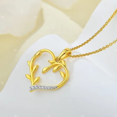 YASVITTI Custom 18K Gold Plating Heart Leaf Pendant Ожерелье 925 Серебряные драгоценности