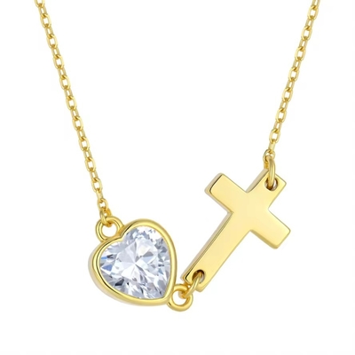 YASVITTI Bezel Heart Cubic Zirconia Necklace 925 Серебряный Классический Крестовый Простой Некласс 18K Позолоченный