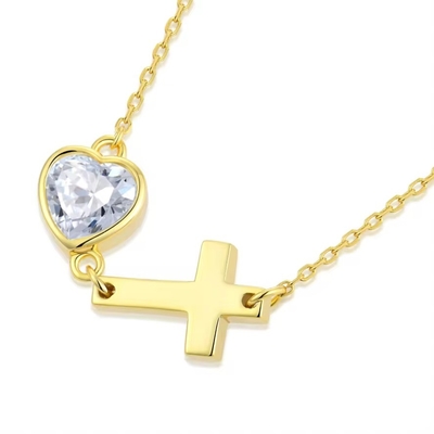 YASVITTI Bezel Heart Cubic Zirconia Necklace 925 Серебряный Классический Крестовый Простой Некласс 18K Позолоченный