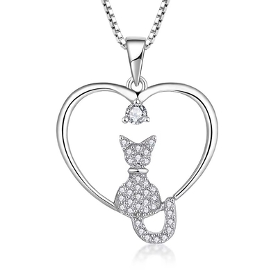 YASVITTI Heart Cat Necklace 925 Sterling Silver Cubic Zirconia Platinum Plated Cat Necklace Jewelry Wholesale Factory. Ожерелье для кошки с сердечным сердцем 925 Стерлинговая серебряная кубическая циркония платиновая ожерелье для кошки ювелирные изделия