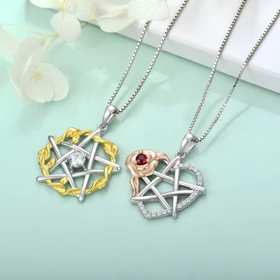 YASVITTI 925 Sterling Silver Pentagram Star Heart Pendant Necklace Set Cubic Zirconia and Rose Gold Plated Wholesale Облицовка из кубического циркония и розового золота
