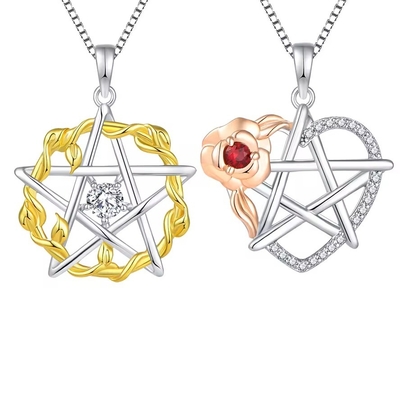 YASVITTI 925 Sterling Silver Pentagram Star Heart Pendant Necklace Set Cubic Zirconia and Rose Gold Plated Wholesale Облицовка из кубического циркония и розового золота