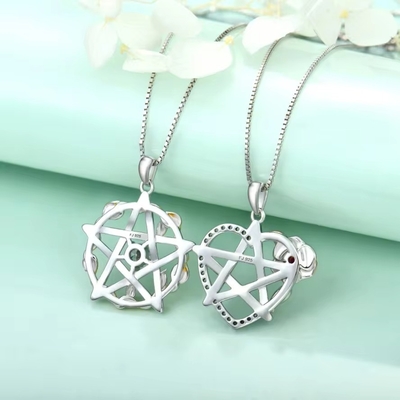 YASVITTI 925 Sterling Silver Pentagram Star Heart Pendant Necklace Set Cubic Zirconia and Rose Gold Plated Wholesale Облицовка из кубического циркония и розового золота