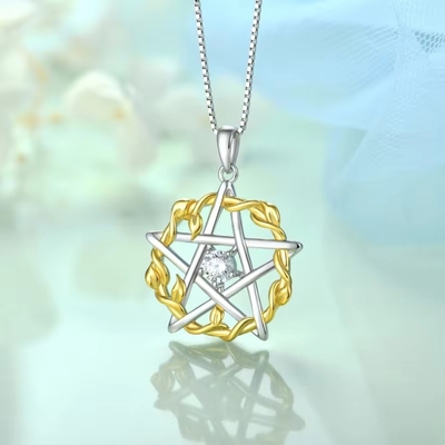 YASVITTI 925 Sterling Silver Pentagram Star Heart Pendant Necklace Set Cubic Zirconia and Rose Gold Plated Wholesale Облицовка из кубического циркония и розового золота