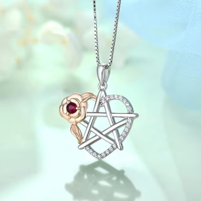 YASVITTI 925 Sterling Silver Pentagram Star Heart Pendant Necklace Set Cubic Zirconia and Rose Gold Plated Wholesale Облицовка из кубического циркония и розового золота