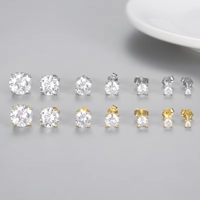 Корейские модные серьги Ювелирные изделия 925 Sterling Silver Classic Single Diamond серьги 2-10mm Zirconia Stud серьги для женщин