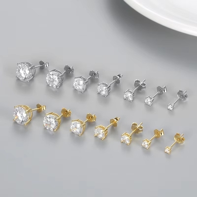 Корейские модные серьги Ювелирные изделия 925 Sterling Silver Classic Single Diamond серьги 2-10mm Zirconia Stud серьги для женщин