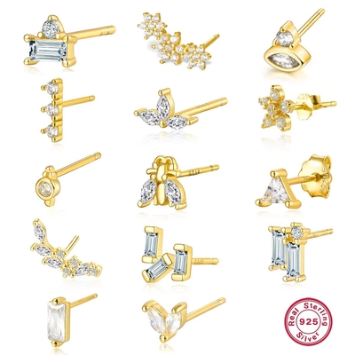 925 Sterling Silver Wholesale Jewelry Minimalist Small 925 Sterling Silver Zircon Stud Earrings Золотопокрытые серьги для женщин