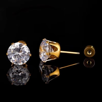 Модные титановые сережки с тонкой иглой из нержавеющей стали круглые 18k позолоченные сережки из циркона