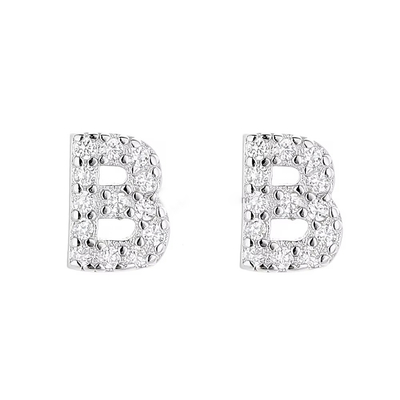 925 Sterling Silver Letter Earring Studs ABC Jewelry Stud Earrings With Rhodium Plated For Women (Стерлинговая серебряная буквенная серёжка с колпачками)