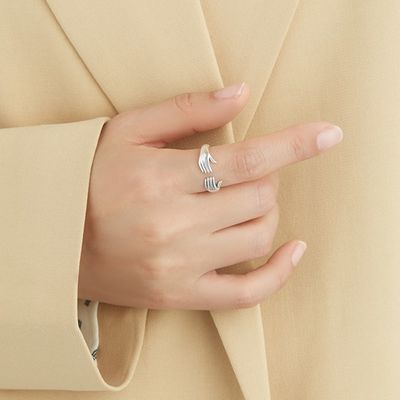 Кольцо пальца для кольца формы руки женщин 925 стерлингового серебряного двойного