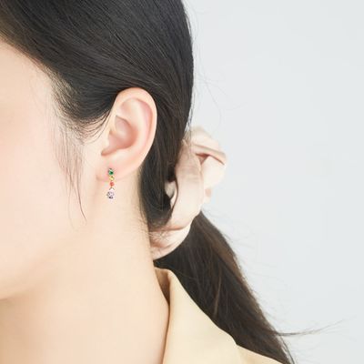 Серьги обруча среднего размера серег 5A стержня радуги 1.4g S925 0.6in стерлинговые серебряные