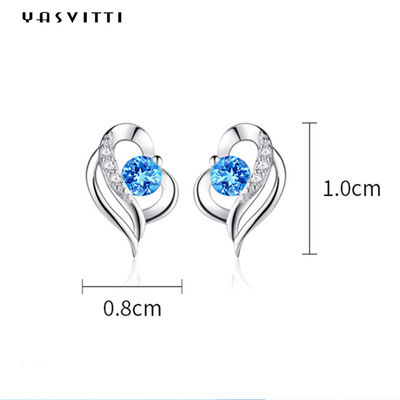 девушка серьги голубого камня SGS серег сердца 0.04oz 1x0.8cm стерлинговая серебряная