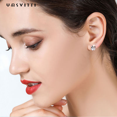 ODM серег серег 925 стержня клевера лист 0.07oz 4 0.7cm стерлинговый серебряный