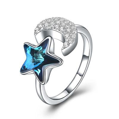 Zirconia кольца 5A луны 0.04oz и звезды 11mm кубический 925 стерлинговых серебряных колец