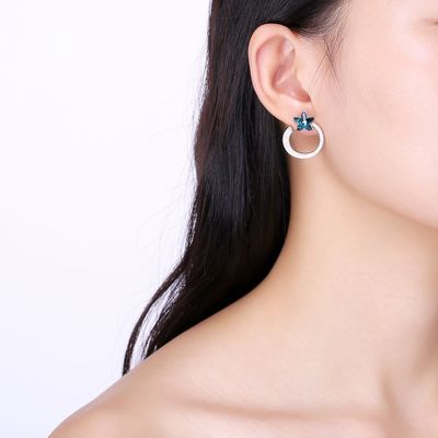 серьги подарка 5A CZ серег обруча звезды 7.2g 2.6x2.1cm твердые серебряные