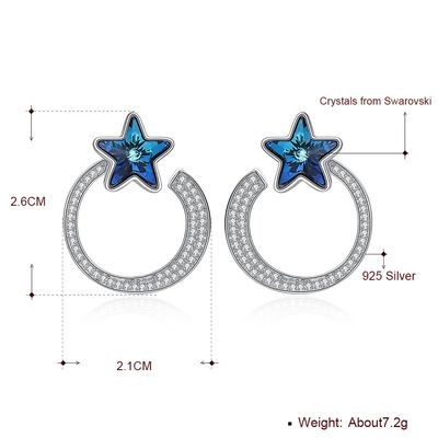 серьги подарка 5A CZ серег обруча звезды 7.2g 2.6x2.1cm твердые серебряные