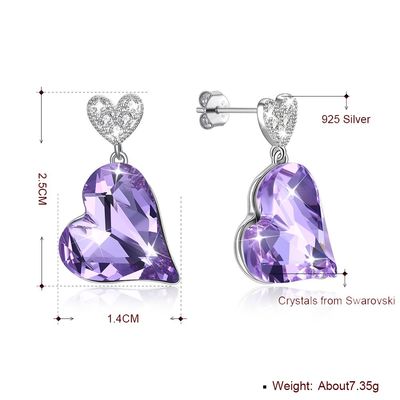 серьги сердца 0.98x0.55in стерлинговые серебряные