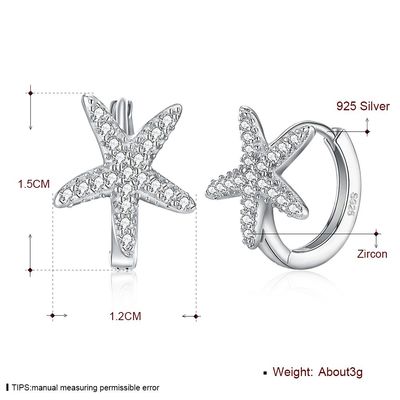 серьга Zirconia морских звёзд серег 5A ювелирных изделий 1.32g 1x1cm стерлинговая серебряная кубическая