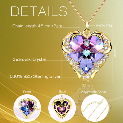 18 ожерелье Кристл сердца ожерелья Austrian crystal дюйма 8,2 большое подняло золото ожерелиь красочных кристаллических женщин золота