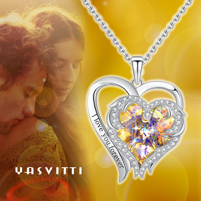 ожерелье Austrian crystal желтое Кристл сердца 0.79x0.98in стерлинговое серебряное двойное