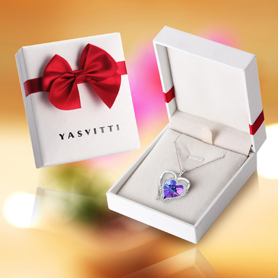 Стерлинговое серебряное ожерелье Austrian crystal пурпурное Кристл сердца Hypoallergenic 925 привесное