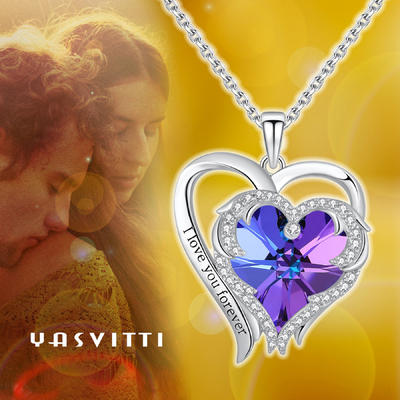 Стерлинговое серебряное ожерелье Austrian crystal пурпурное Кристл сердца Hypoallergenic 925 привесное