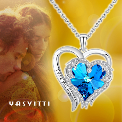 серебр двойные голубые кристаллические 925 Austrian crystal ожерелья креста сердца 0.79x0.98in стерлинговый