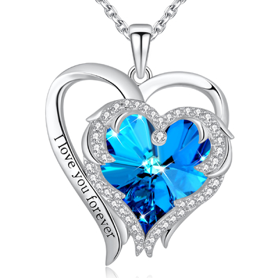 серебр двойные голубые кристаллические 925 Austrian crystal ожерелья креста сердца 0.79x0.98in стерлинговый
